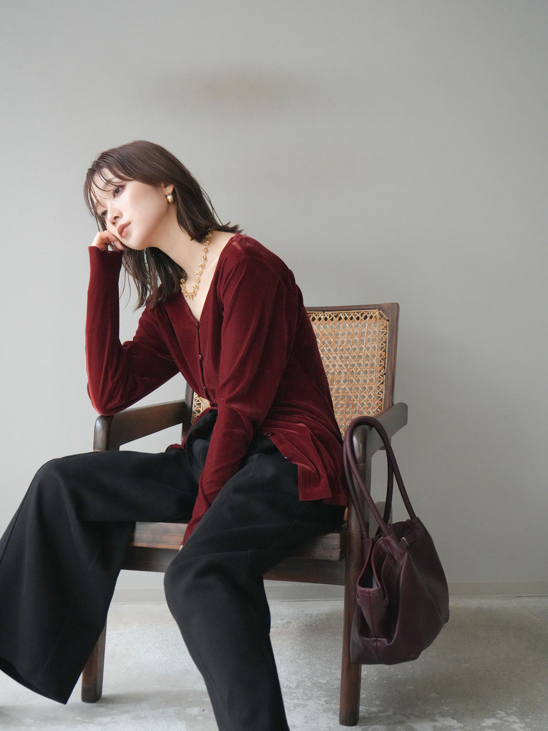 [予約]ベロアカーディガン/bordeaux