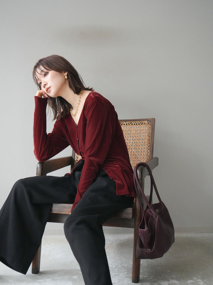 [予約]ベロアカーディガン/bordeaux