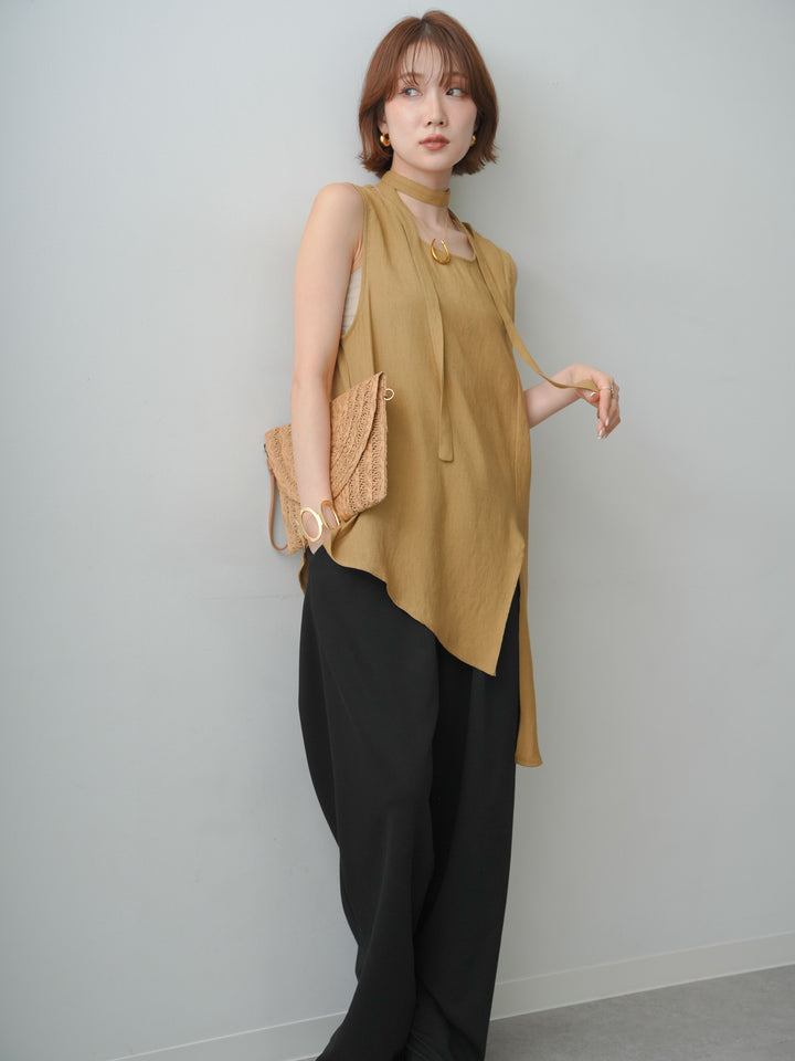 [予約]タイ付アシメヘムノースリトップス/beige