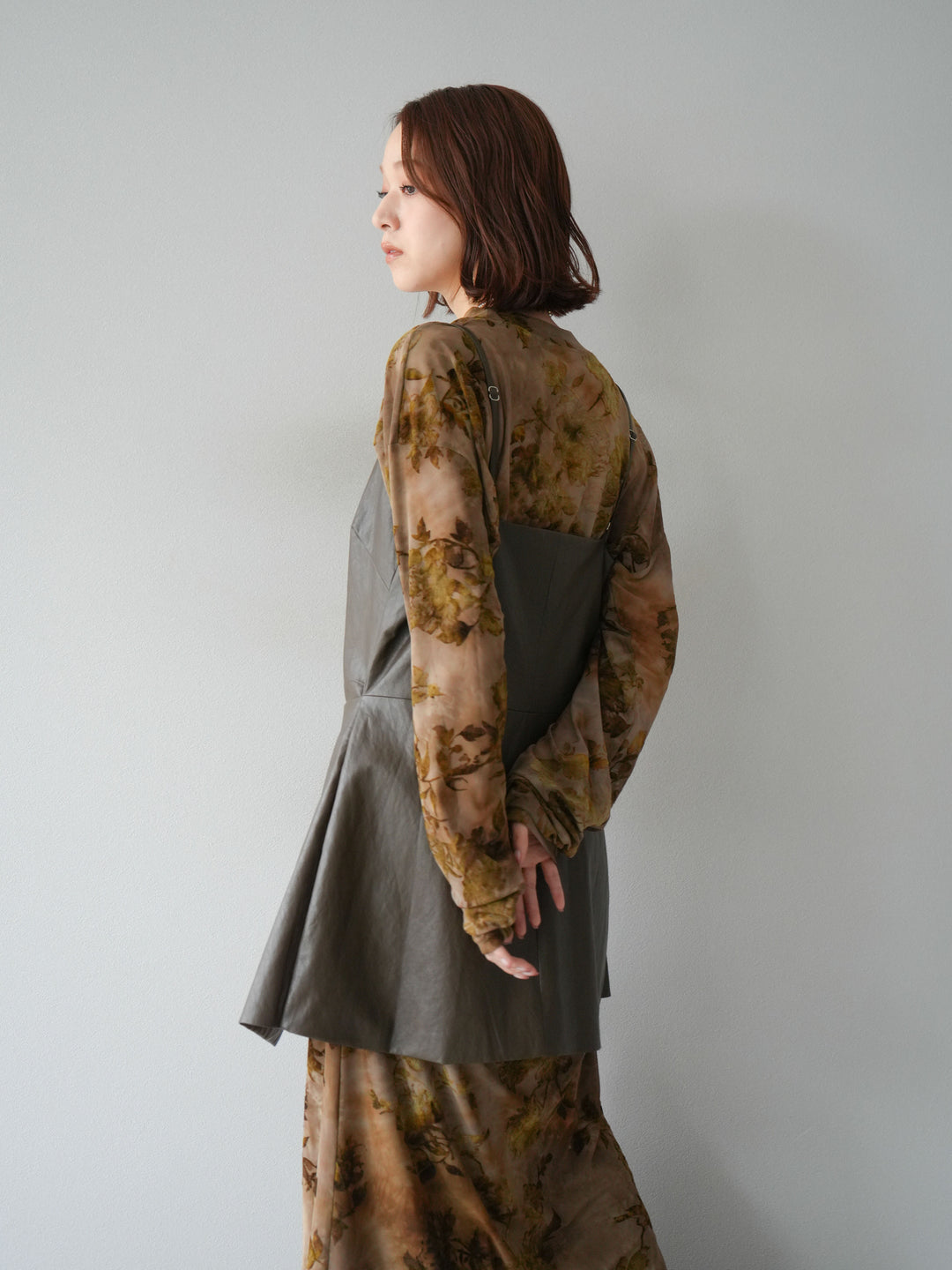 [予約]レイヤードレザーキャミソールチュニック/ブラウン