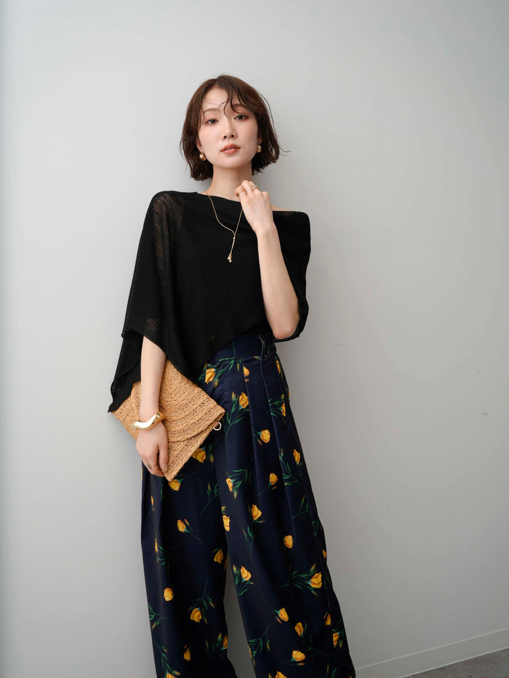 [予約]アシメケープリブノースリニットトップス/black