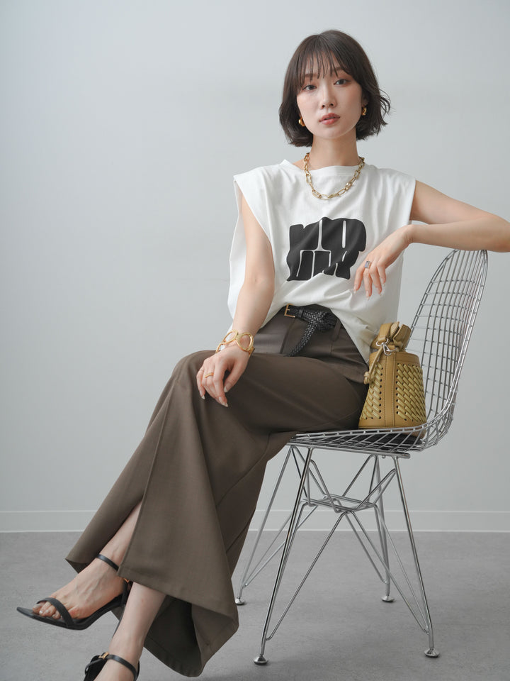 [SET]ショルダータックノースリーブオーバーTEE+ショルダータックノースリーブオーバーTEE+クレープデシンフラップ付きストレートスカート(3set)