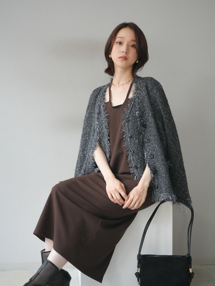 [予約]ネップフリンジニットカーディガン/ gray