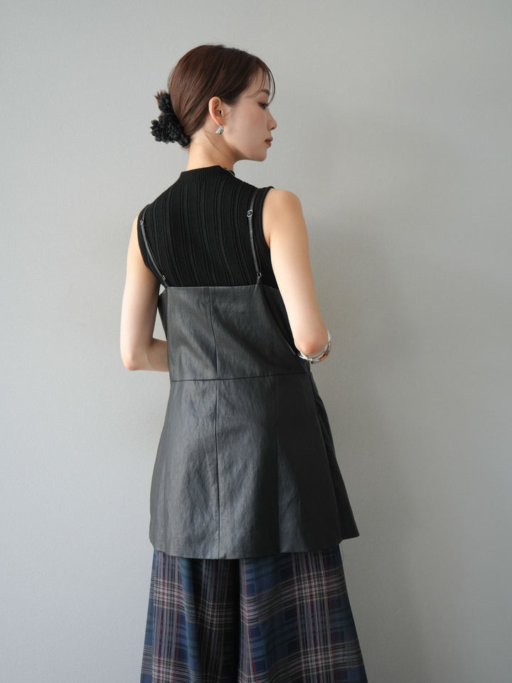 [予約]レイヤードレザーキャミソールチュニック/ブラック