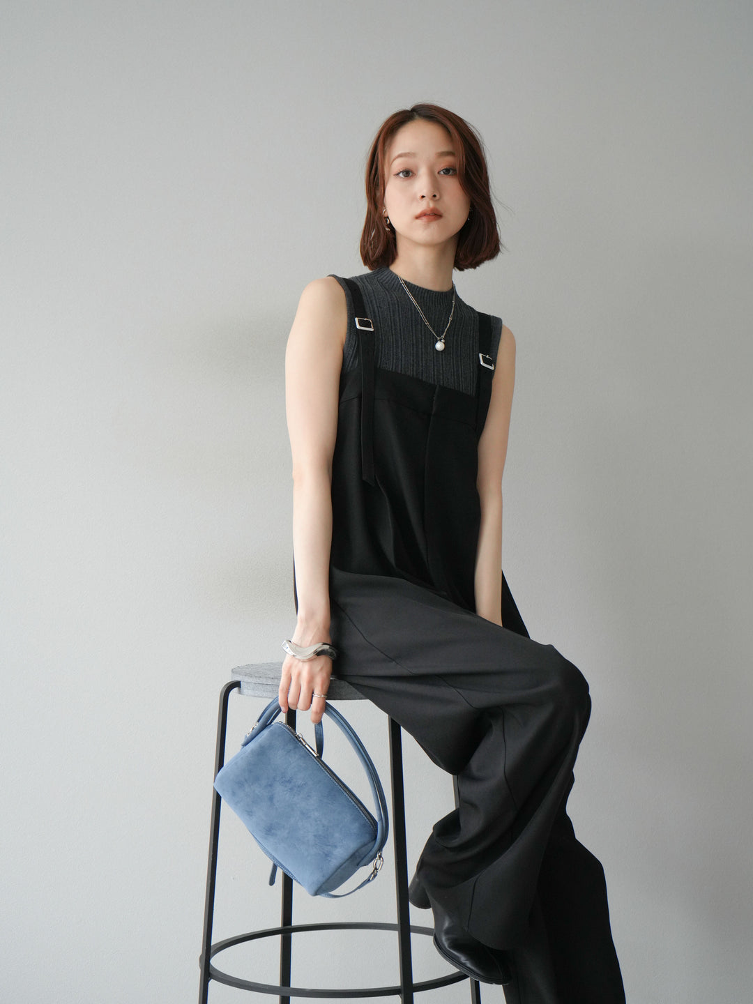 [予約]スリーブレスランダムリブニットトップス/グレー