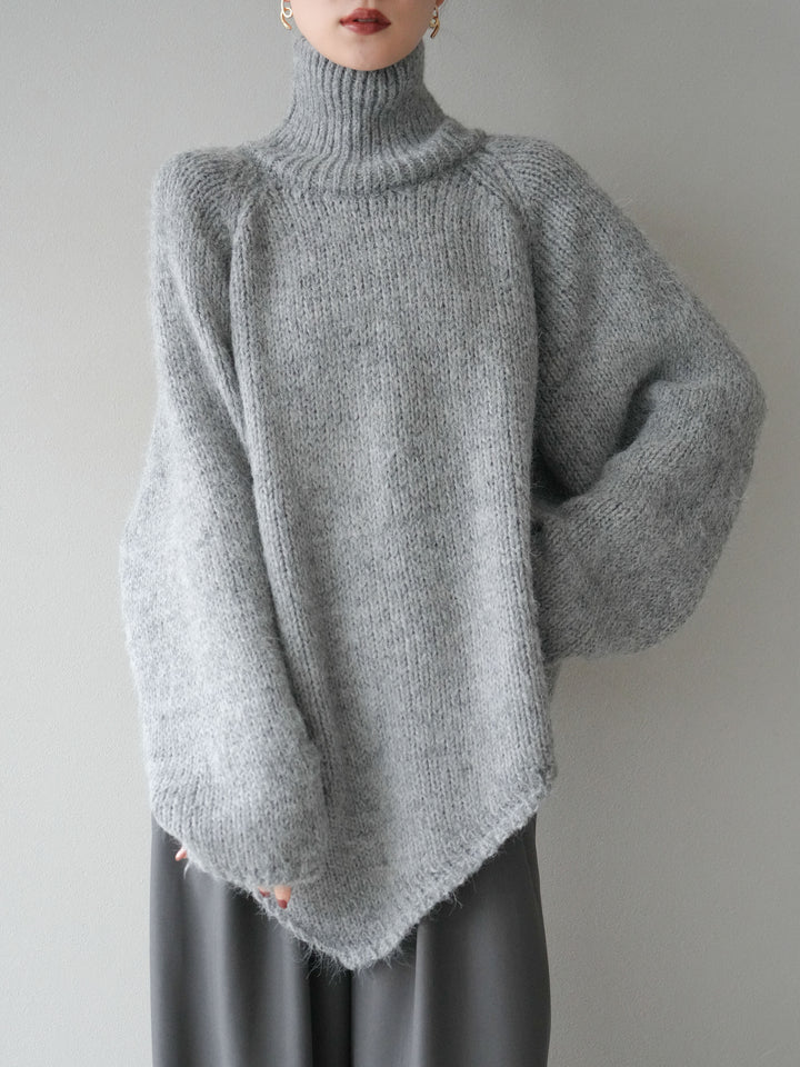 [予約]アシンメトリーハイネックニットプルオーバー/gray