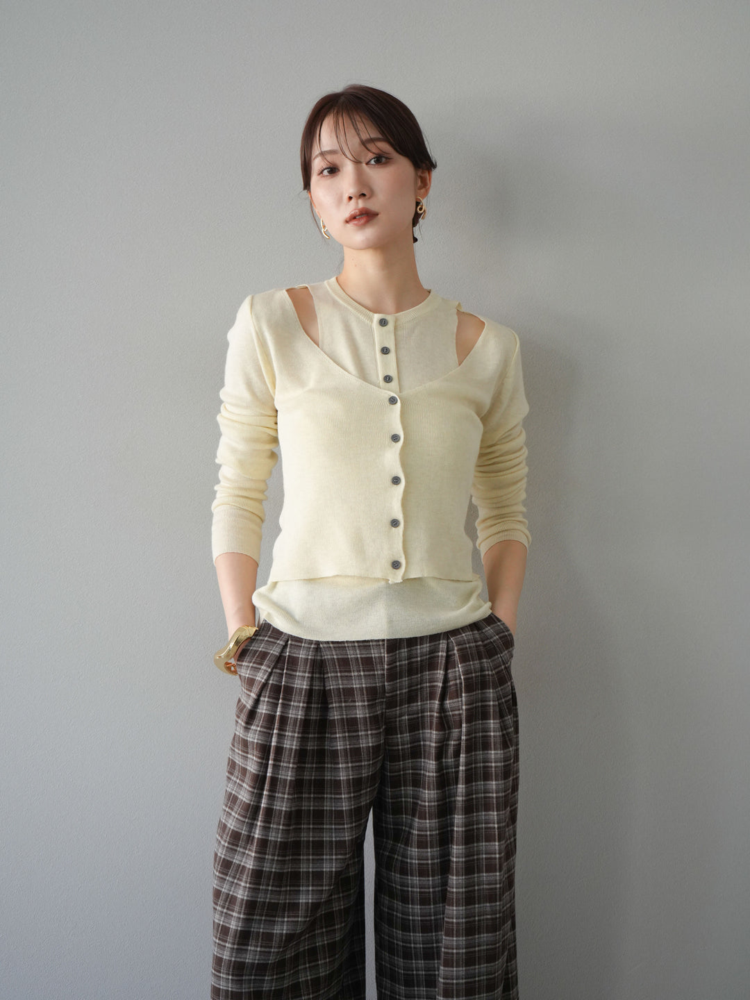 [予約]レイヤードデザインニットカーディガン/アイボリー