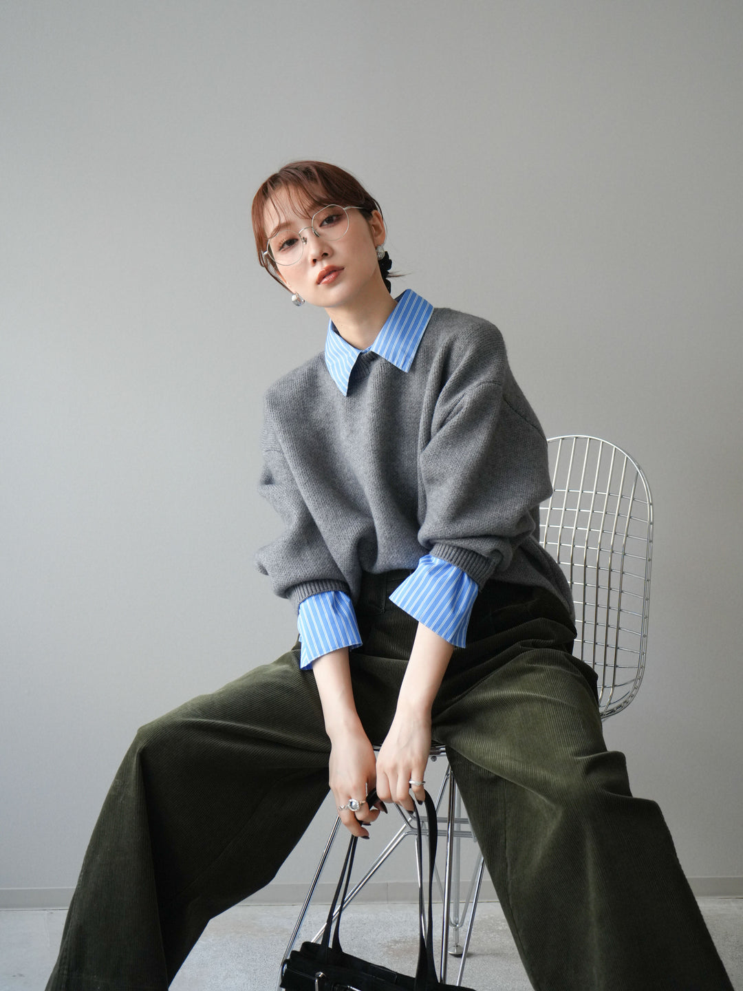 [予約]2WAY襟ニットプルオーバー/gray