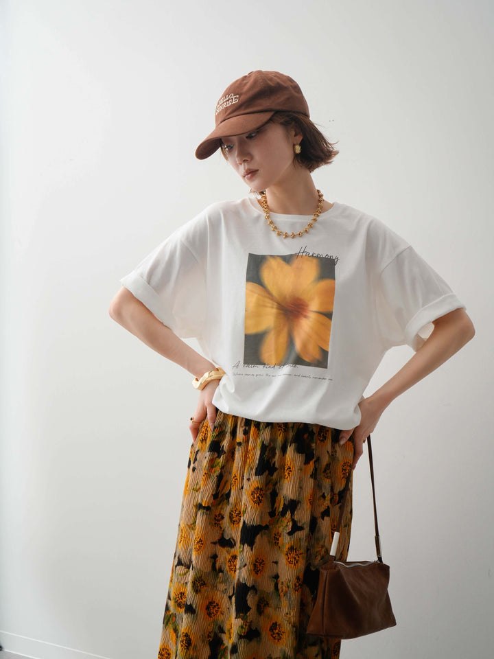 【着回しセット】フラワーフォトTEE+フラワープリントドレープタックパンツ+フラワープリントIラインギャザースカート(3set)