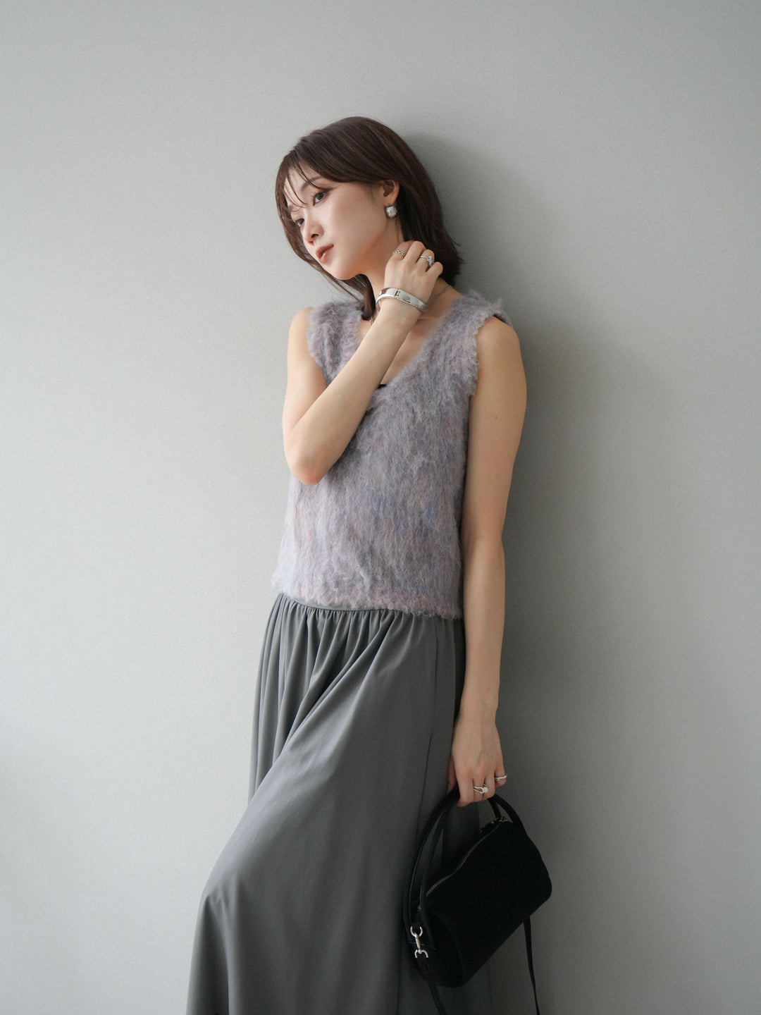 [予約]ミックスシャギーUネックベスト/パープル