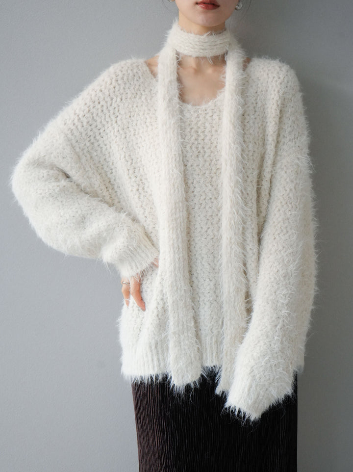 [預訂] 混紡毛絨針織披肩/白色