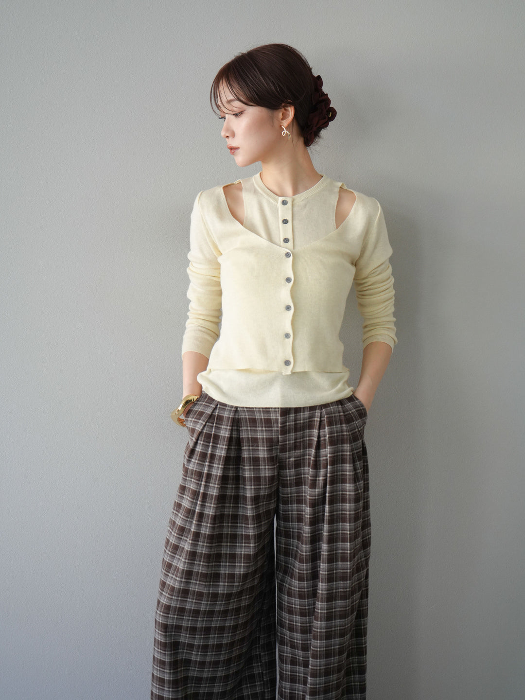 [予約]レイヤードデザインニットカーディガン/アイボリー