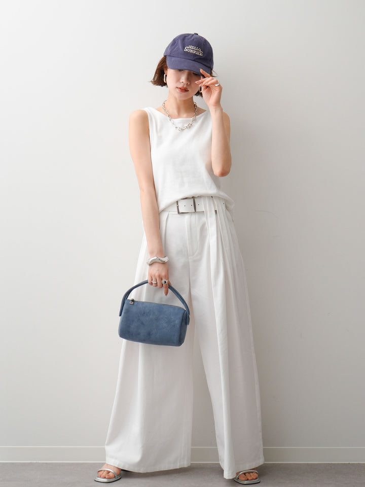 [SET]ツイストタンクトップ+ベルト付デザインループワイドパンツ(2set)