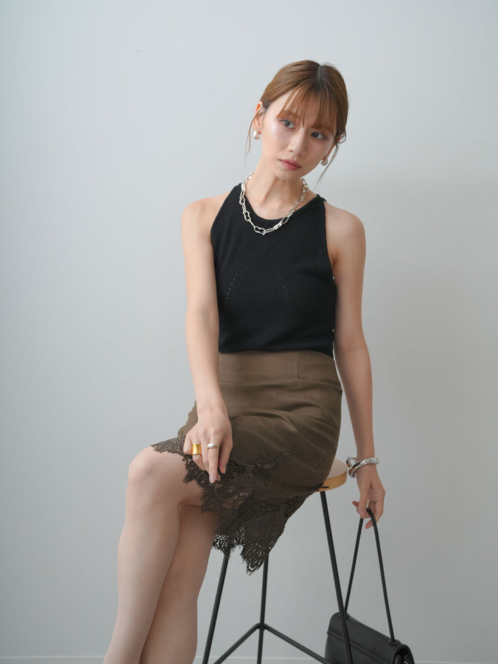 [SET]バックスリットニットタンクトップ+スカラップレーススカート(2set)