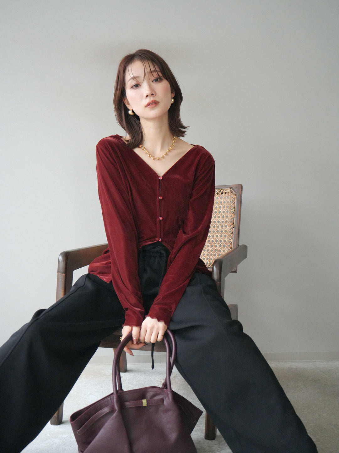 [予約]ベロアカーディガン/bordeaux