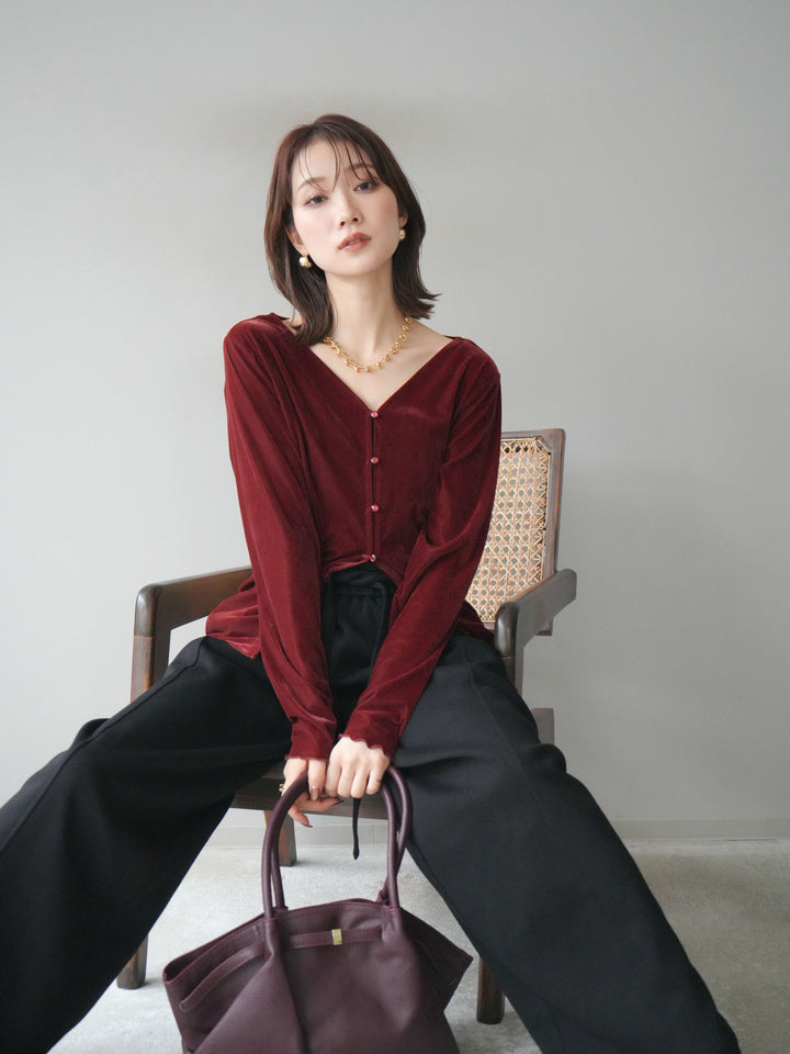 [予約]ベロアカーディガン/bordeaux