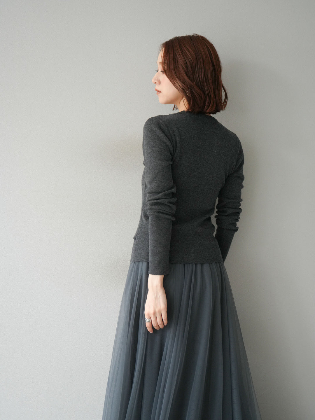[予約]レイヤードデザインニットカーディガン/チャコール