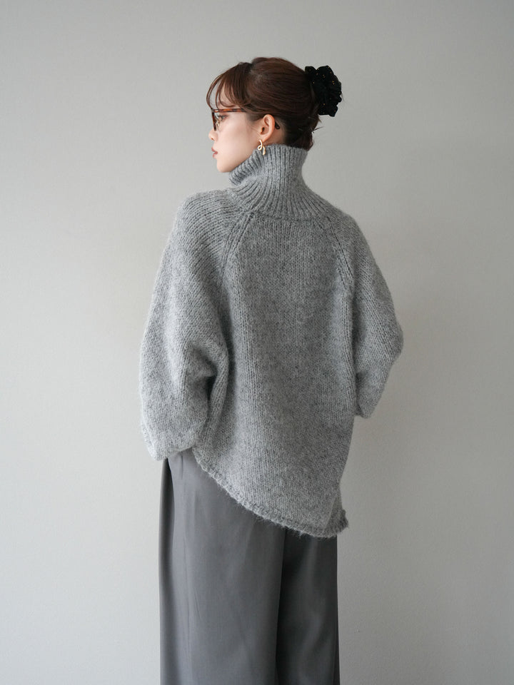 [予約]アシンメトリーハイネックニットプルオーバー/gray