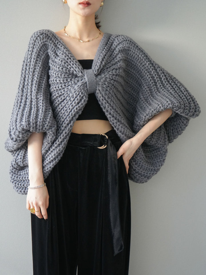 [SET]ローゲージ畦編みドルマンニットボレロ+ベロアベルトスリムパンツ(2set)