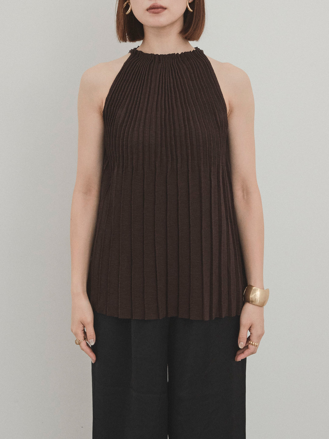 [予約]プリーツニットキャミソール/ブラウン