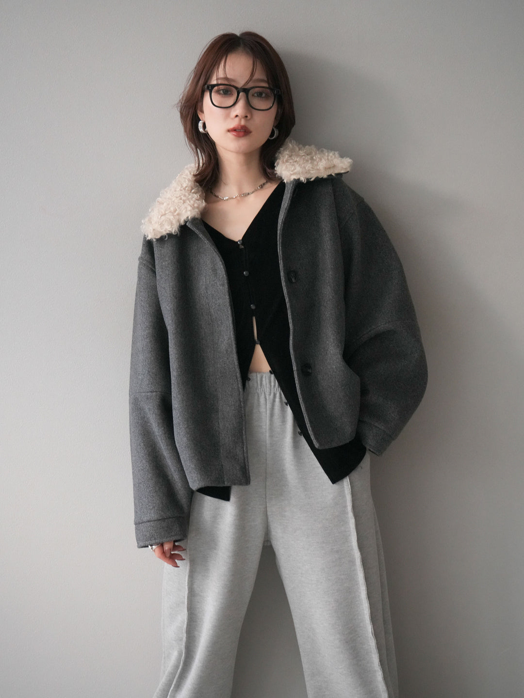 [予約]ロービングボアえりブルゾン/charcoal