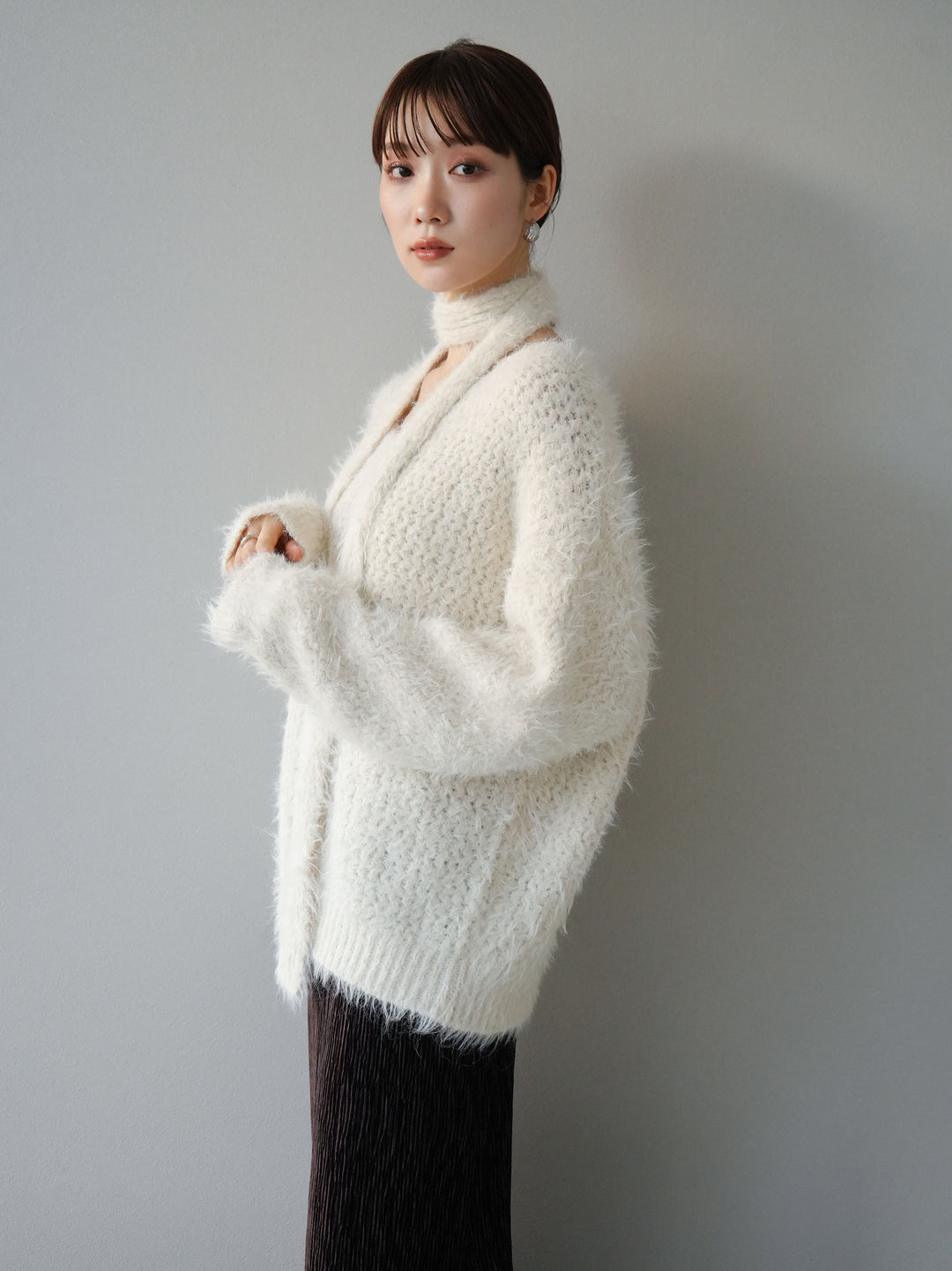 [預訂] 混紡毛絨針織披肩/白色