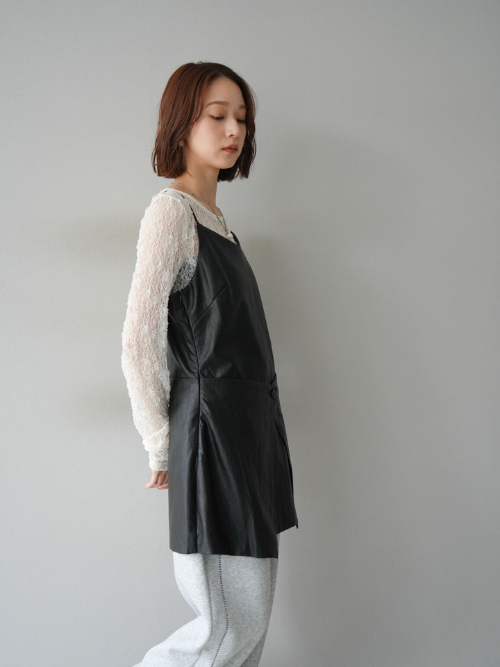 [予約]レイヤードレザーキャミソールチュニック/ブラック