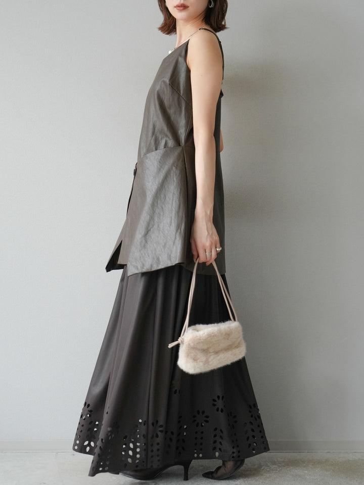 [予約]レイヤードレザーキャミソールチュニック/ブラウン