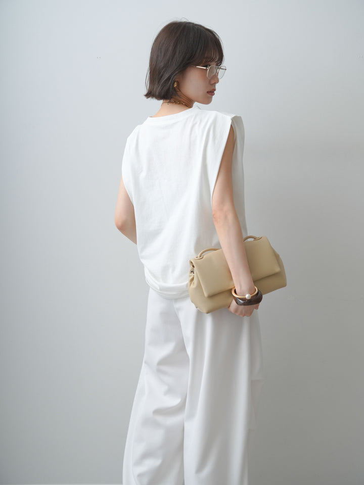 [SET]ワイドネックプリントTEE+ショルダータックノースリーブオーバーTEE(2set)