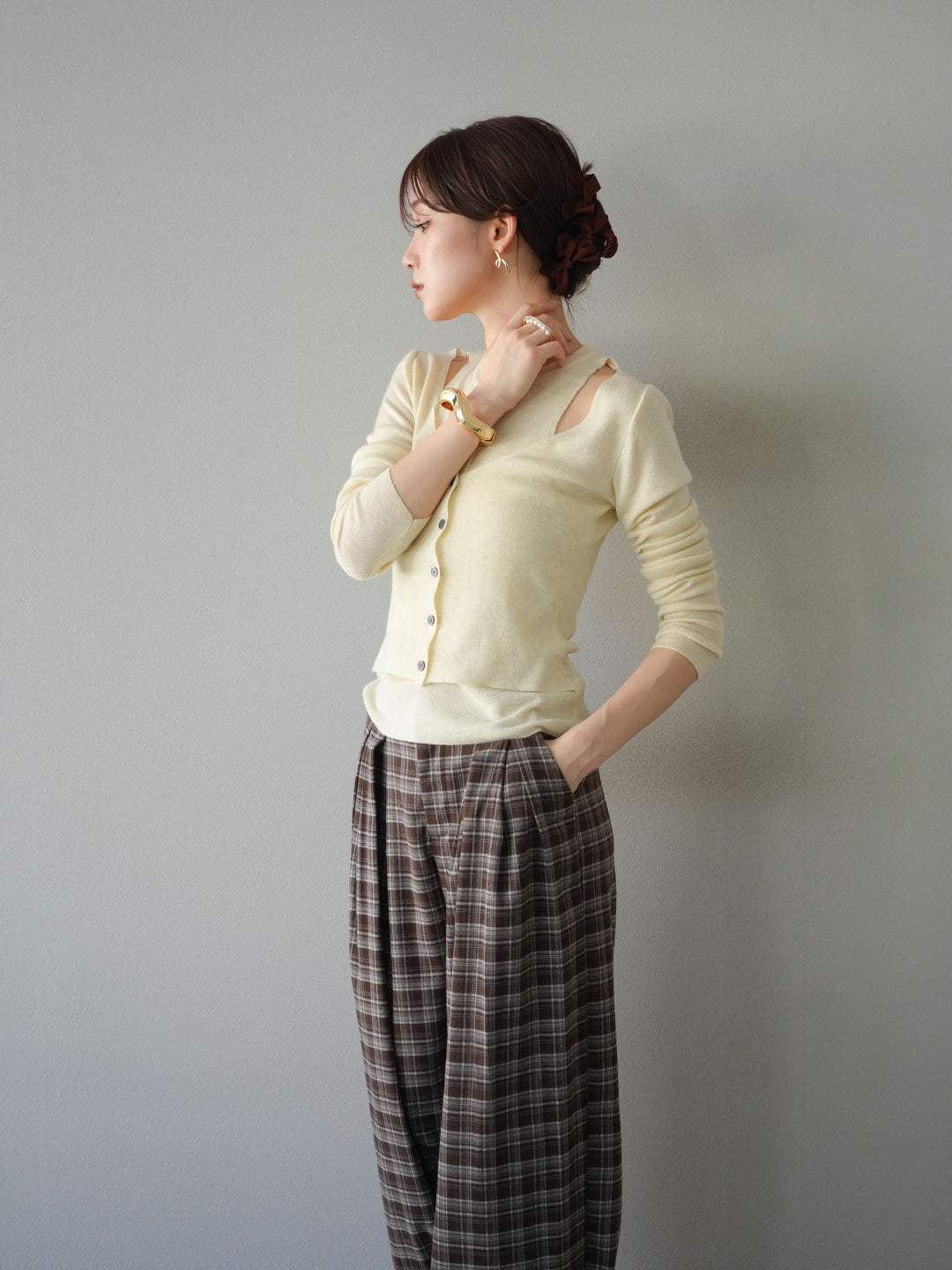 [予約]レイヤードデザインニットカーディガン/アイボリー