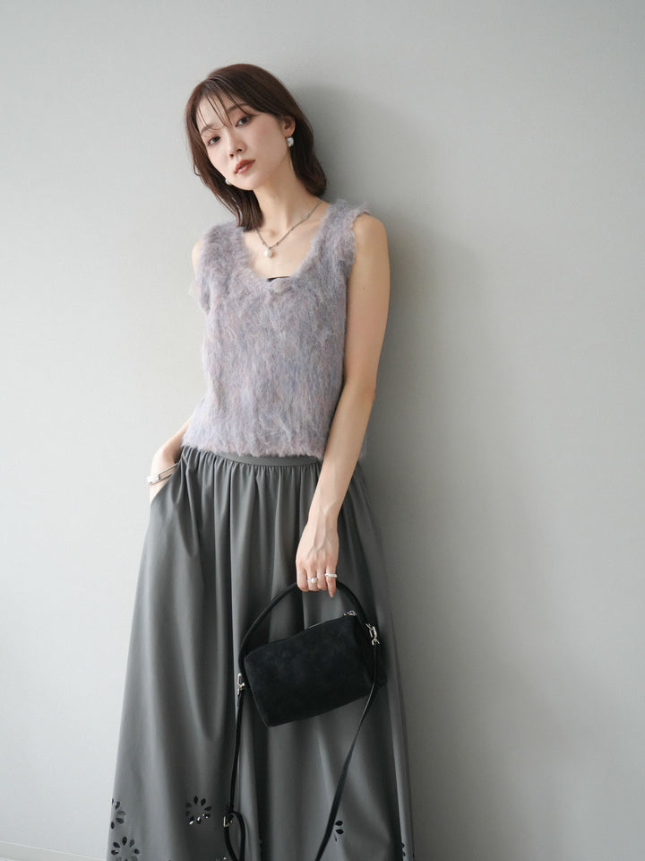 [予約]ミックスシャギーUネックベスト/パープル