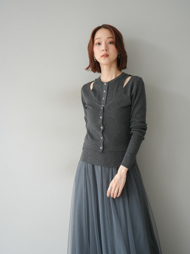 [予約]レイヤードデザインニットカーディガン/チャコール