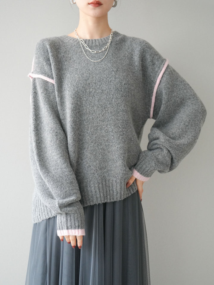 [予約]バイカラーパイピングニットプルオーバー/gray