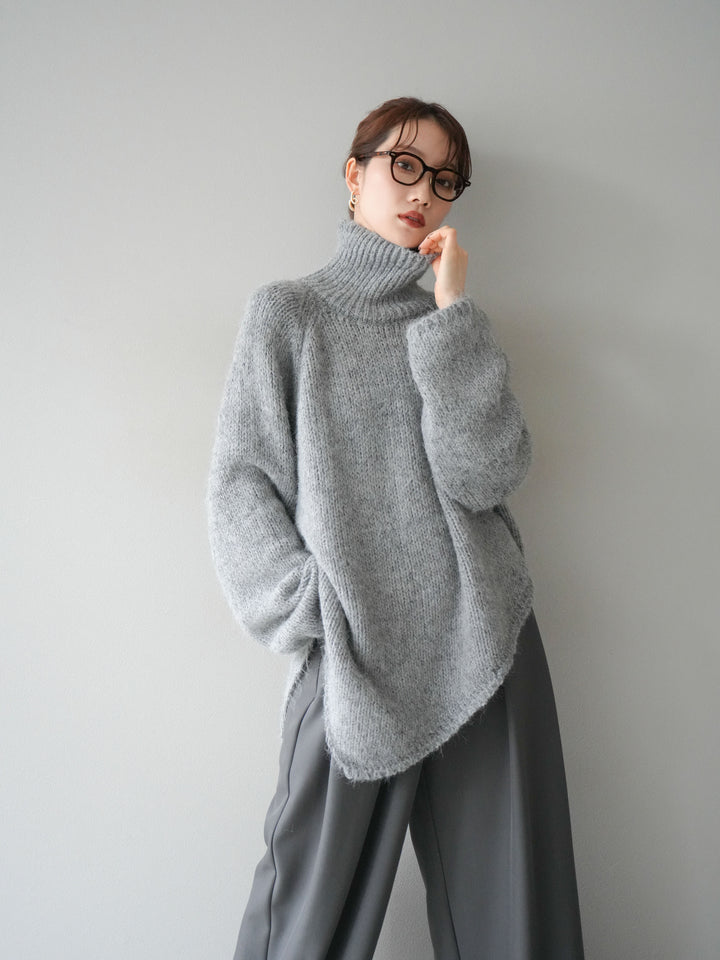 [予約]アシンメトリーハイネックニットプルオーバー/gray