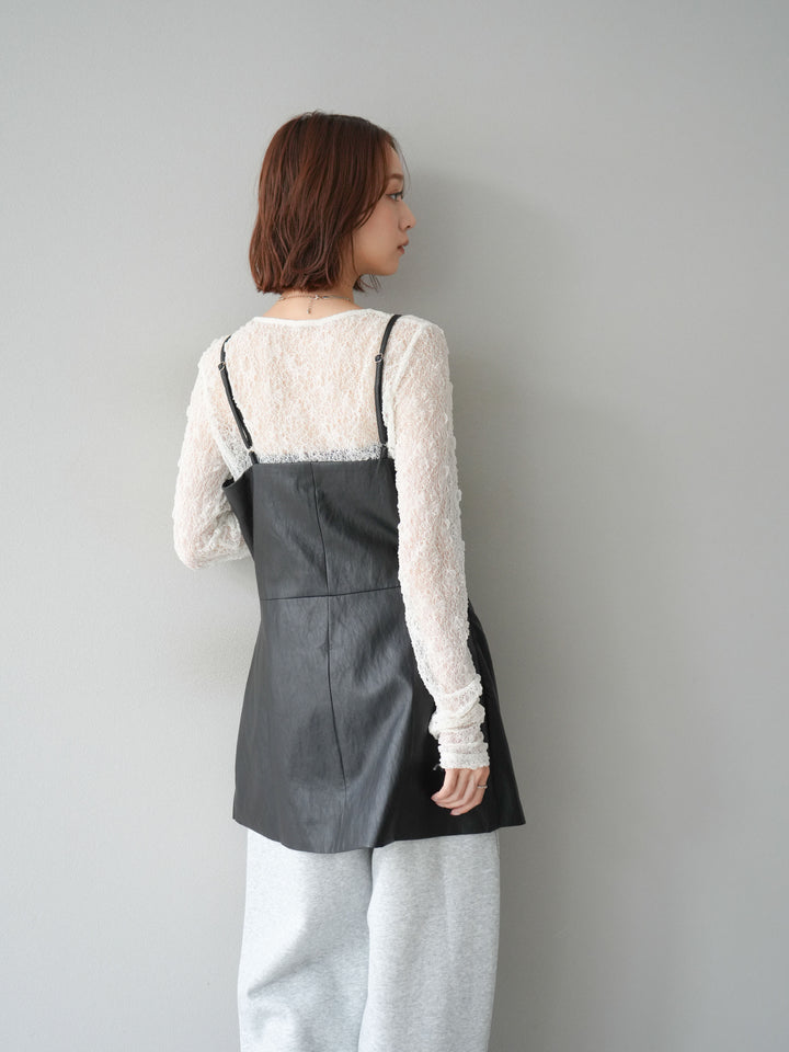 [予約]レイヤードレザーキャミソールチュニック/ブラック