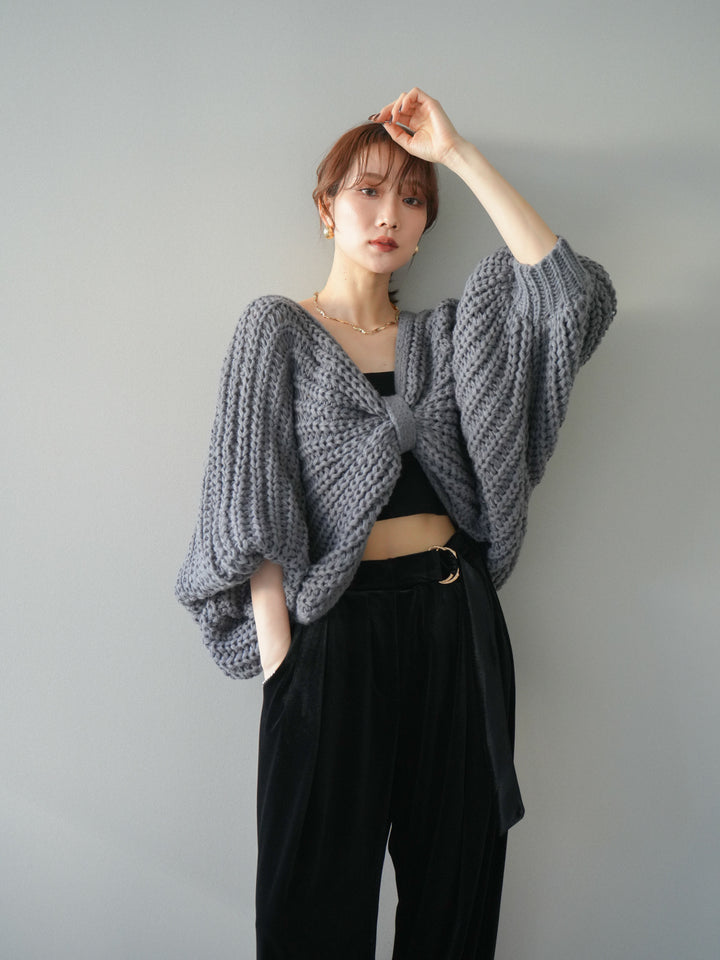 [予約]ローゲージ畦編みドルマンニットボレロ/gray