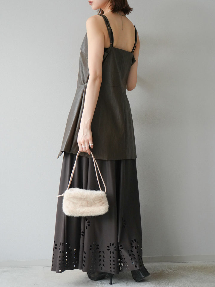 [予約]フラワーパンチングレザースカート/ブラウン