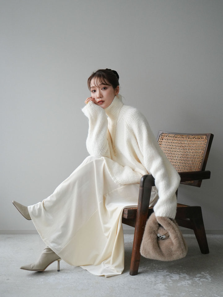 [予約]アシンメトリーハイネックニットプルオーバー/beige