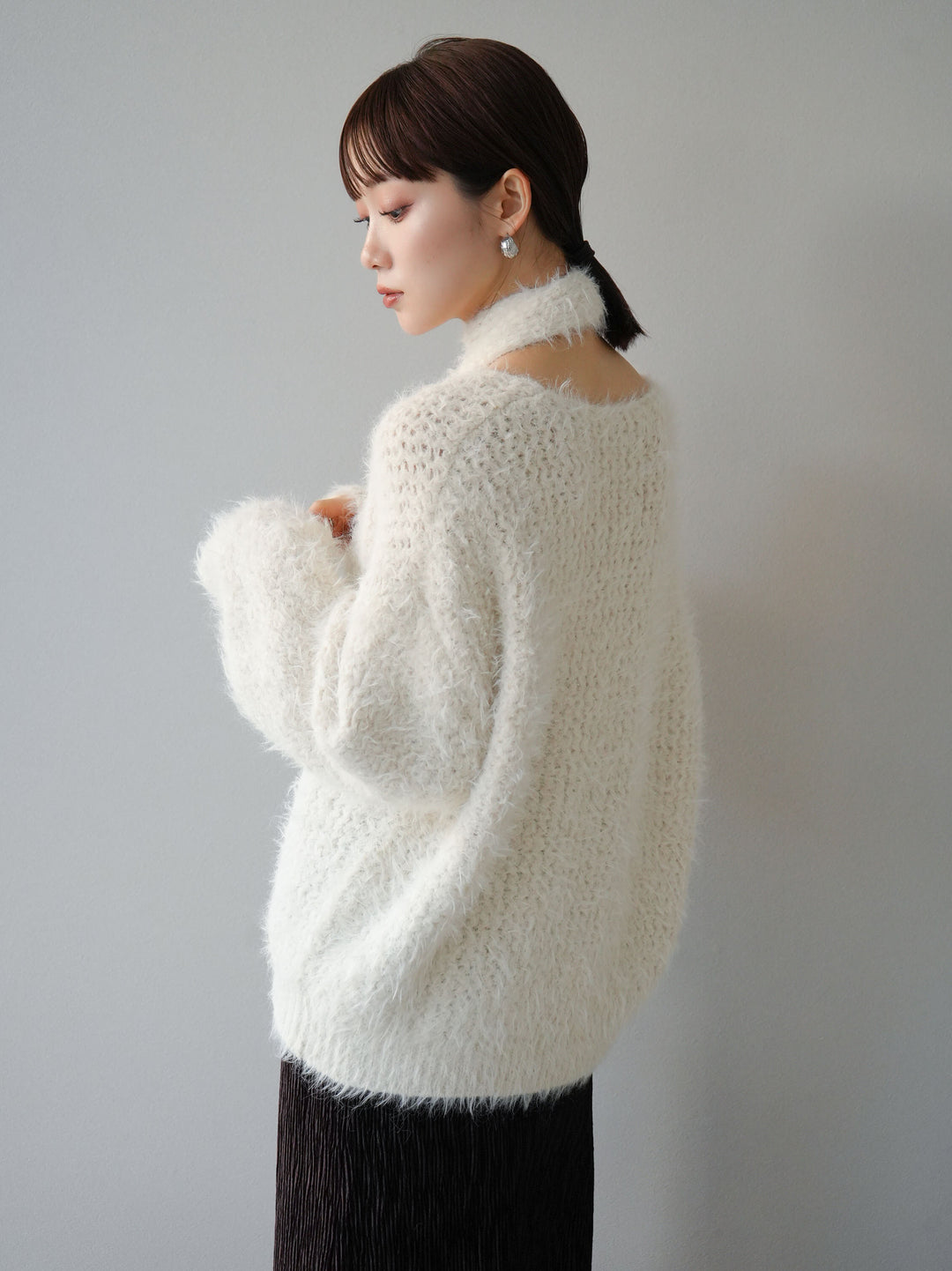 [預訂] 混紡毛絨針織披肩/白色