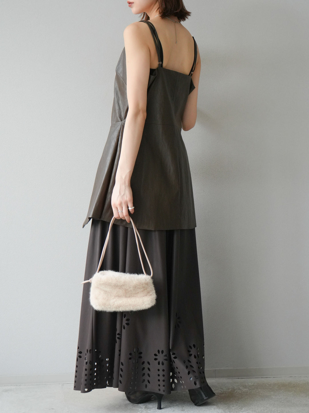 [予約]レイヤードレザーキャミソールチュニック/ブラウン