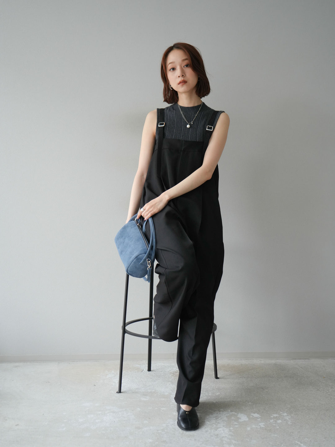 [予約]スリーブレスランダムリブニットトップス/グレー