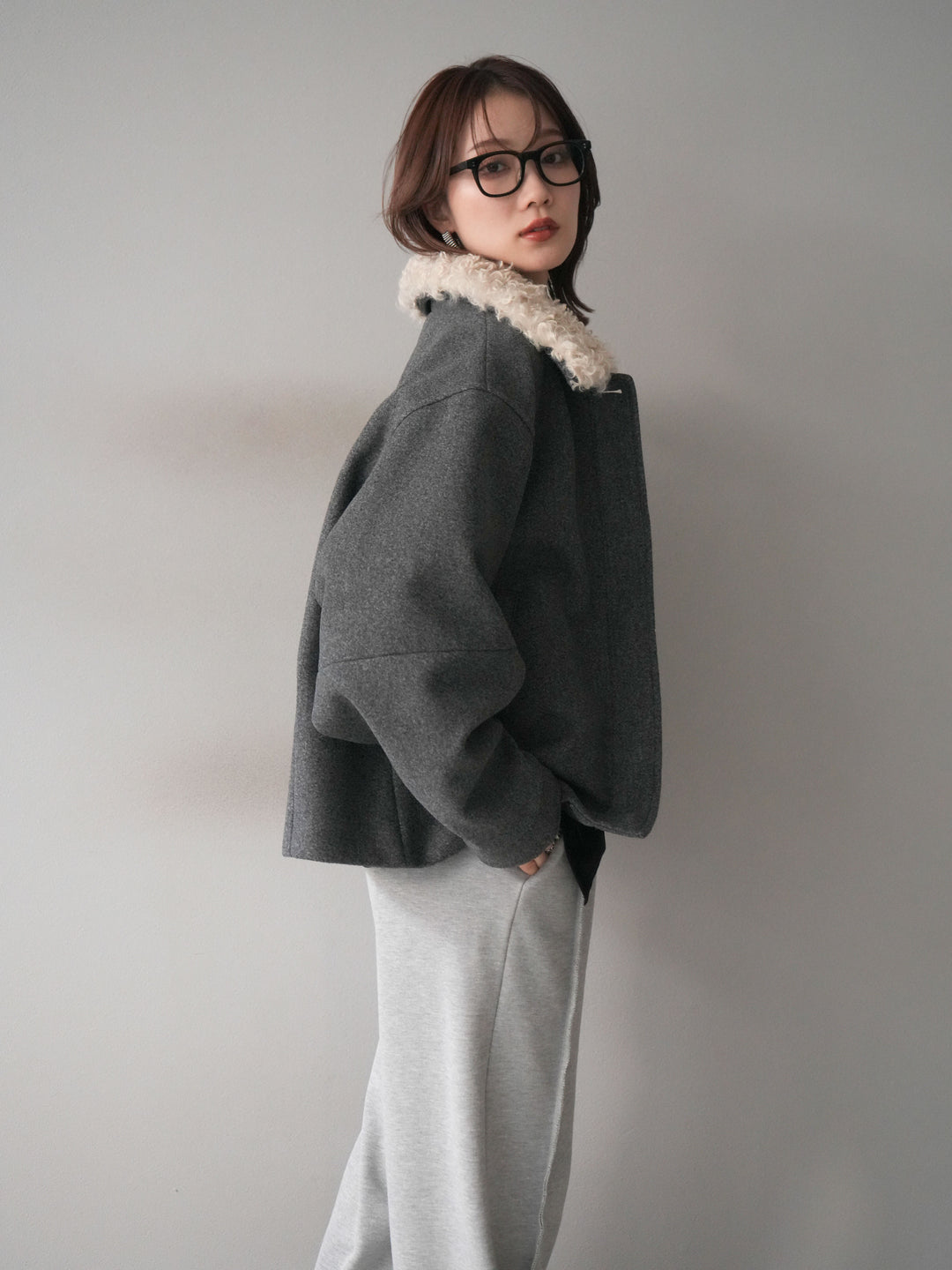 [予約]ロービングボアえりブルゾン/charcoal