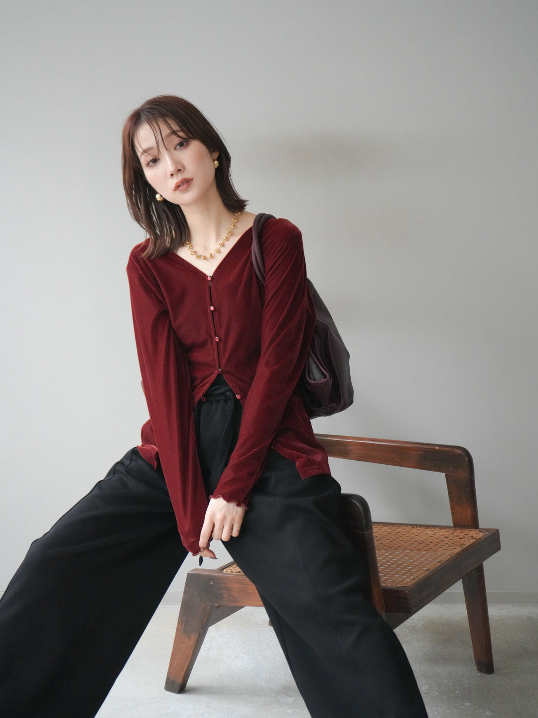 [予約]ベロアカーディガン/bordeaux