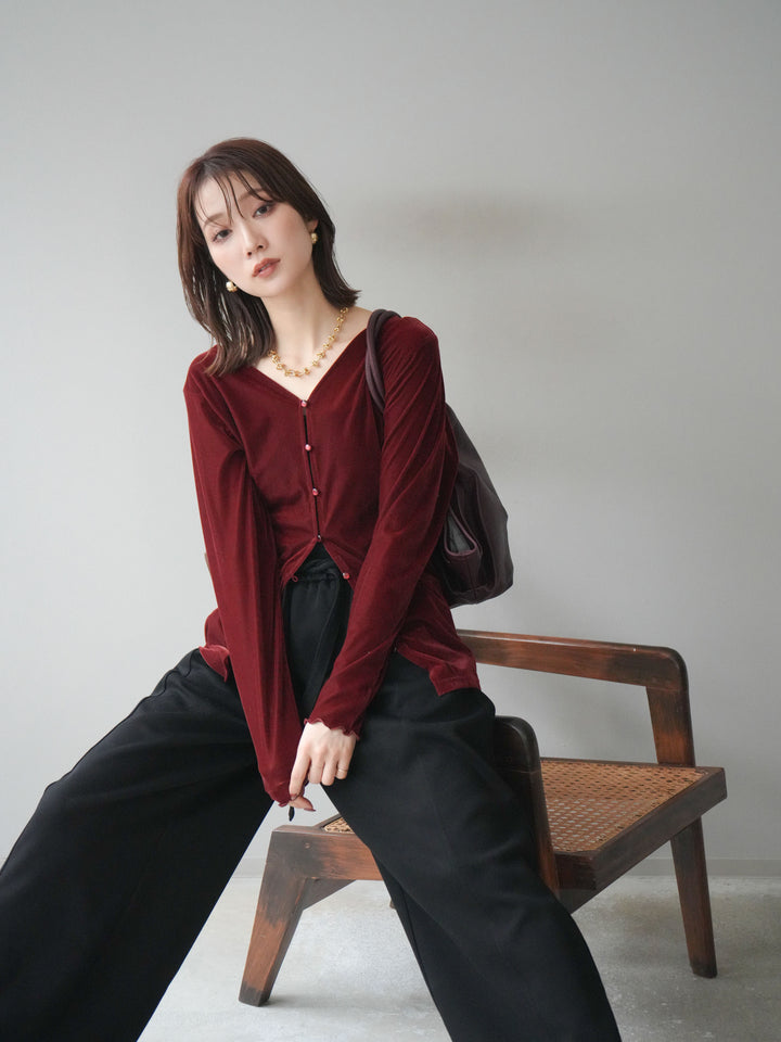 [予約]ベロアカーディガン/bordeaux