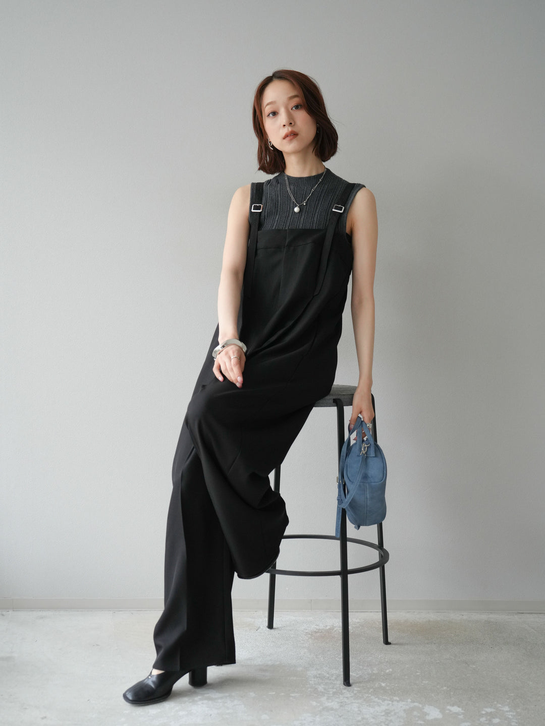 [予約]スリーブレスランダムリブニットトップス/グレー