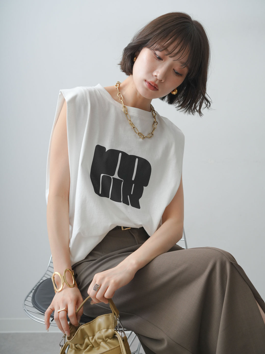 [先行販売！]ショルダータックノースリーブオーバーTEE+ショルダータックノースリーブオーバーTEE(2set)