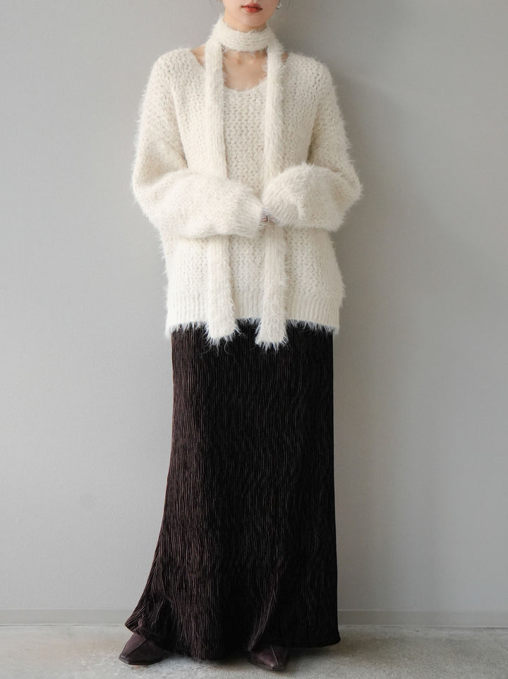 [預訂] 混紡毛絨針織披肩/白色