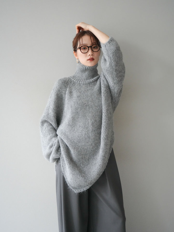 [予約]アシンメトリーハイネックニットプルオーバー/gray