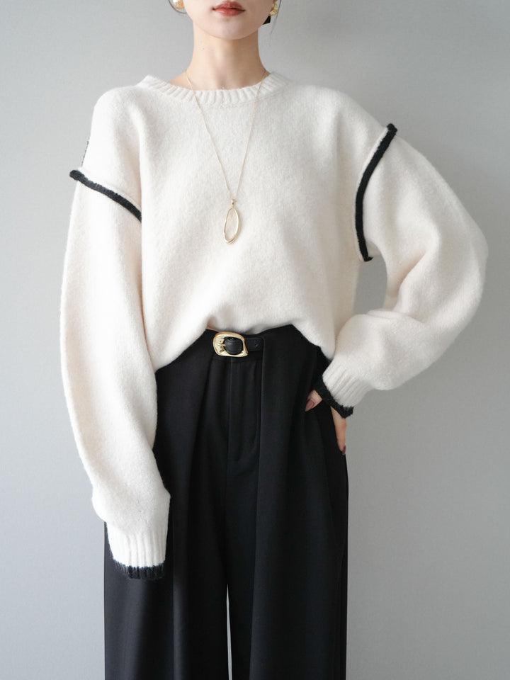 [予約]バイカラーパイピングニットプルオーバー/ivory