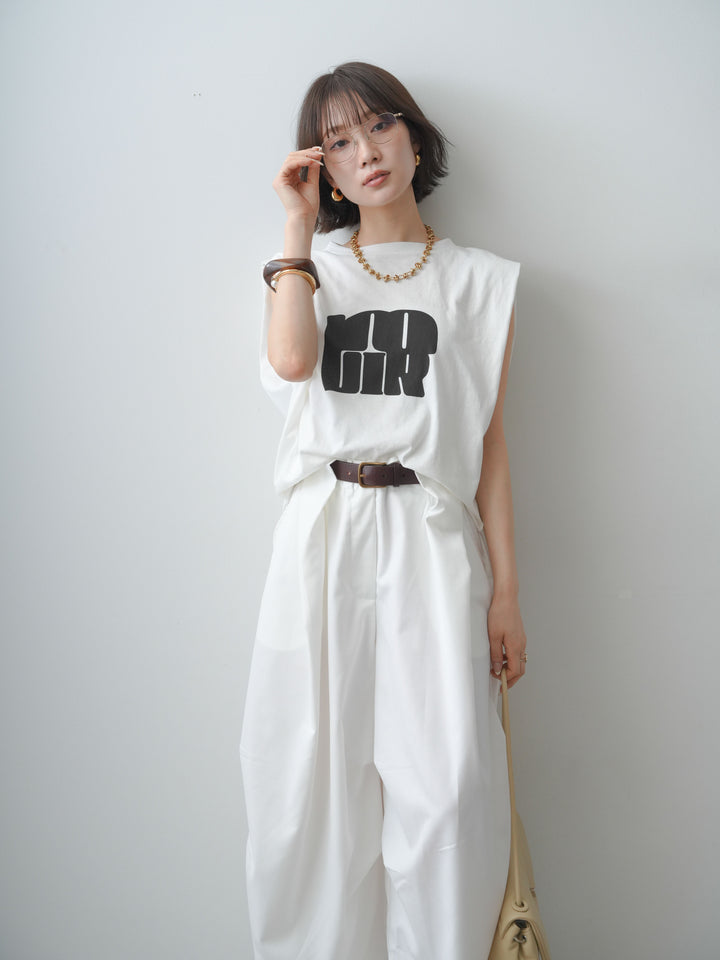 [SET]ワイドネックプリントTEE+ショルダータックノースリーブオーバーTEE(2set)